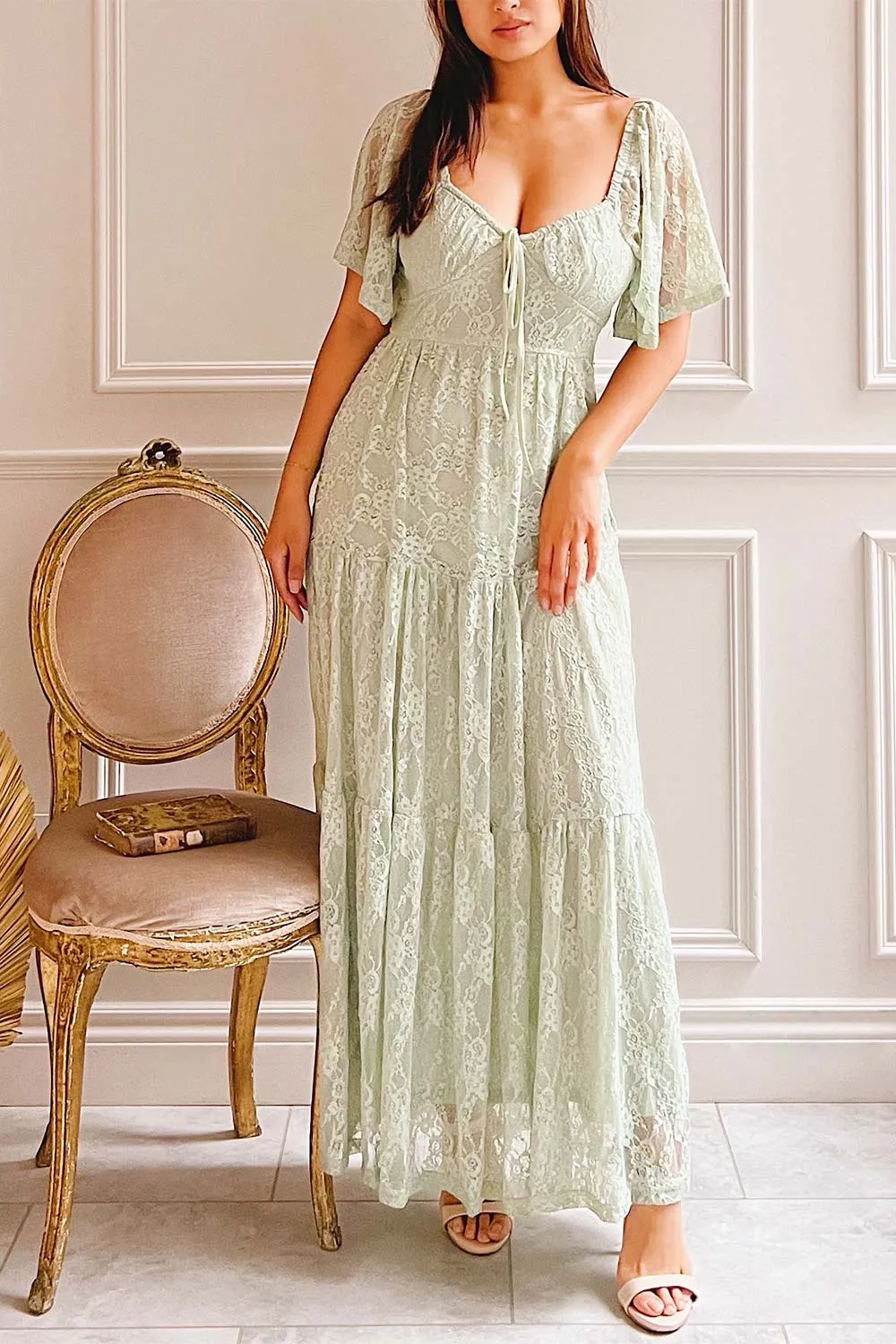 Amarys Sage | Tiered Lace Maxi Dress