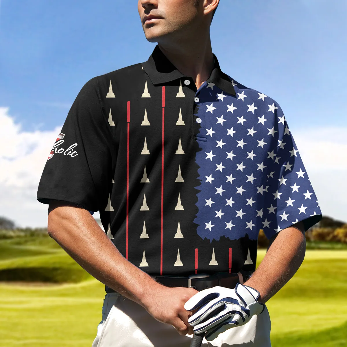 American Flag Golf Clubs Short Sleeve Polo Shirt, Golfaholic Polo Shirt, Patriotic Golf Shirt For Men Coolspod