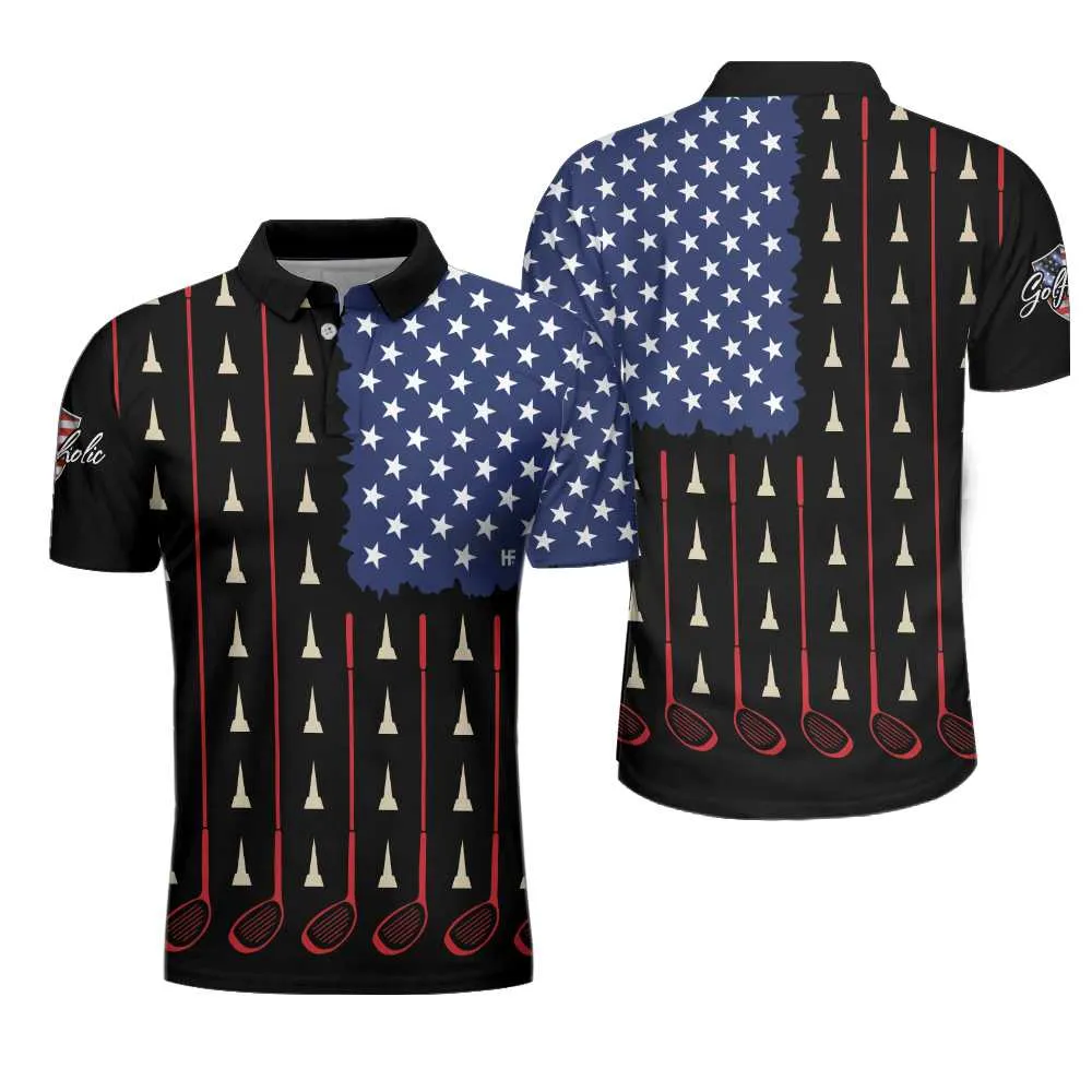 American Flag Golf Clubs Short Sleeve Polo Shirt, Golfaholic Polo Shirt, Patriotic Golf Shirt For Men Coolspod