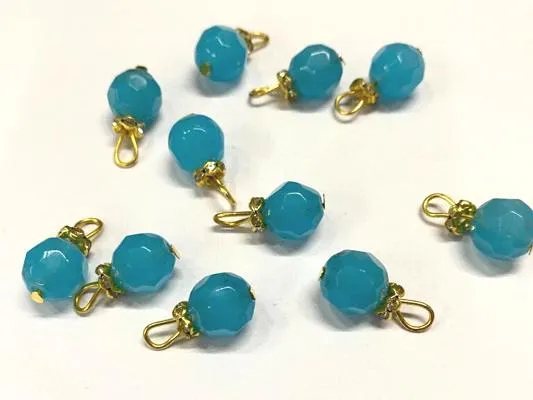 Aqua Blue Circular Faceted Glass Loreal Beads- 10 mm