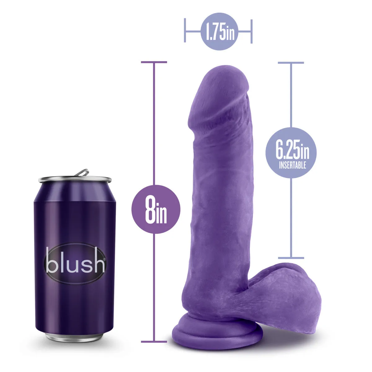 Au Naturel Bold By Blush® | Hero Realistic Purple 8-Inch Long Dildo With Balls & Suction Cup Base