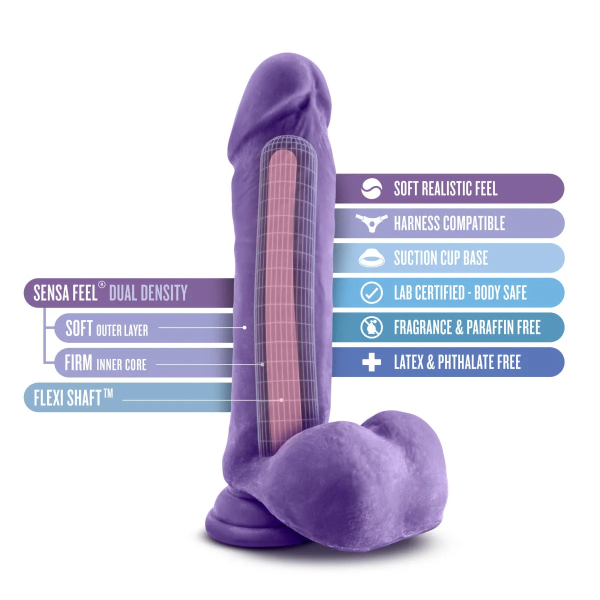 Au Naturel Bold By Blush® | Hero Realistic Purple 8-Inch Long Dildo With Balls & Suction Cup Base