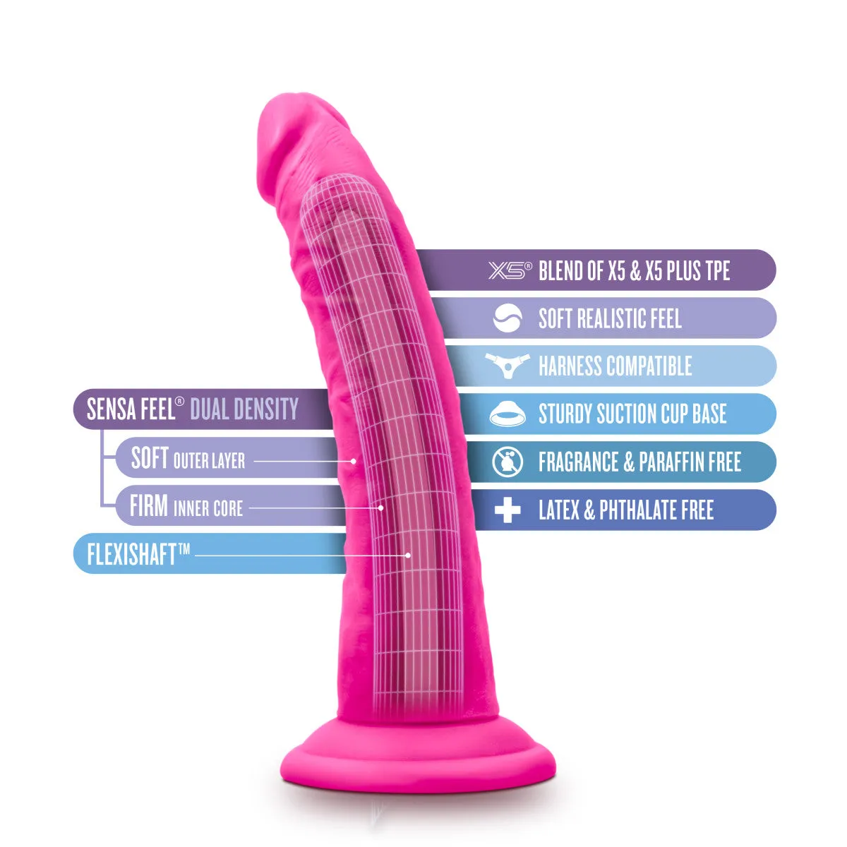 Au Naturel Bold By Blush® | Jack Realistic Pink 7.5-Inch Long Dildo With Suction Cup Base