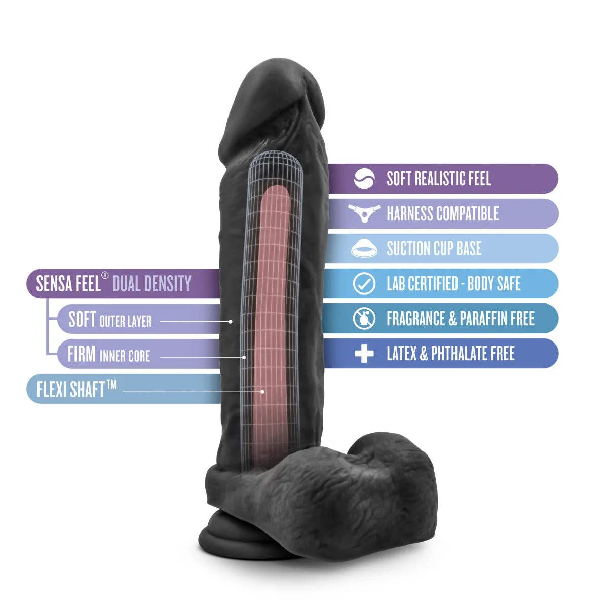 Au Naturel Bold By Blush® | Massive Realistic Black 9-Inch Long Dildo With Balls & Suction Cup Base