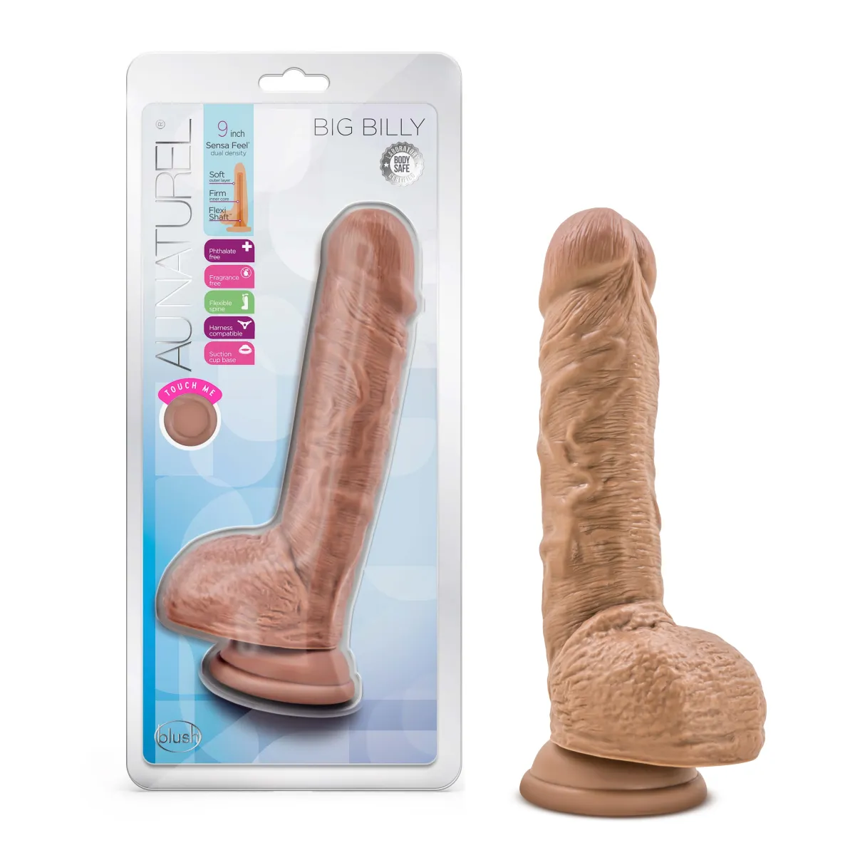 Au Naturel By Blush® | Big Billy Realistic Mocha 9-Inch Long Dildo With Balls & Suction Cup Base