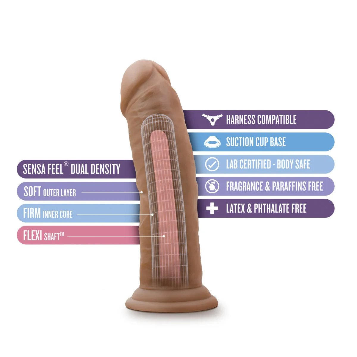 Au Naturel By Blush® | Realistic Mocha 8-Inch Long Dildo With Suction Cup Base