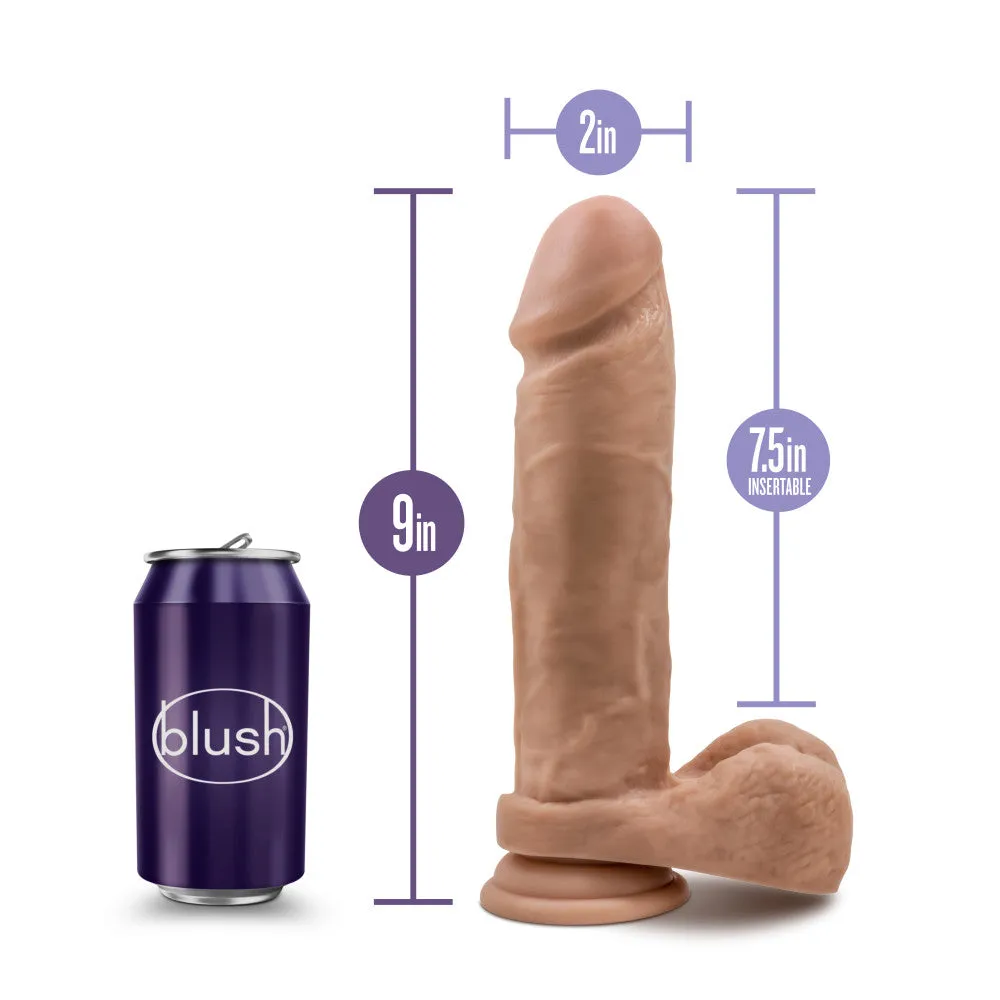 Au Naturel By Blush® | Realistic Mocha 9-Inch Long Dildo With Balls & Suction Cup Base