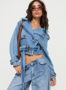 Aurelio Cropped Denim Trench Coat Light Denim Wash