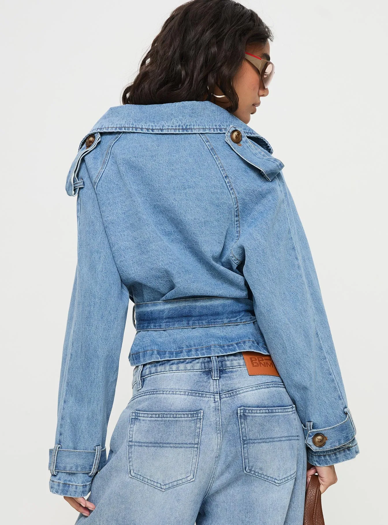 Aurelio Cropped Denim Trench Coat Light Denim Wash