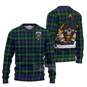 Baillie (Bailey) Tartan Ugly Sweater with Family Crest and Bearded Skull Holding Bottles of Whiskey