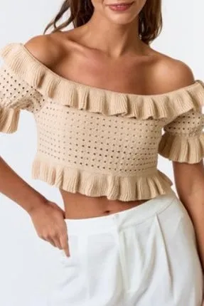 BALMY CREAM OFF SHOULDER KNIT TOP