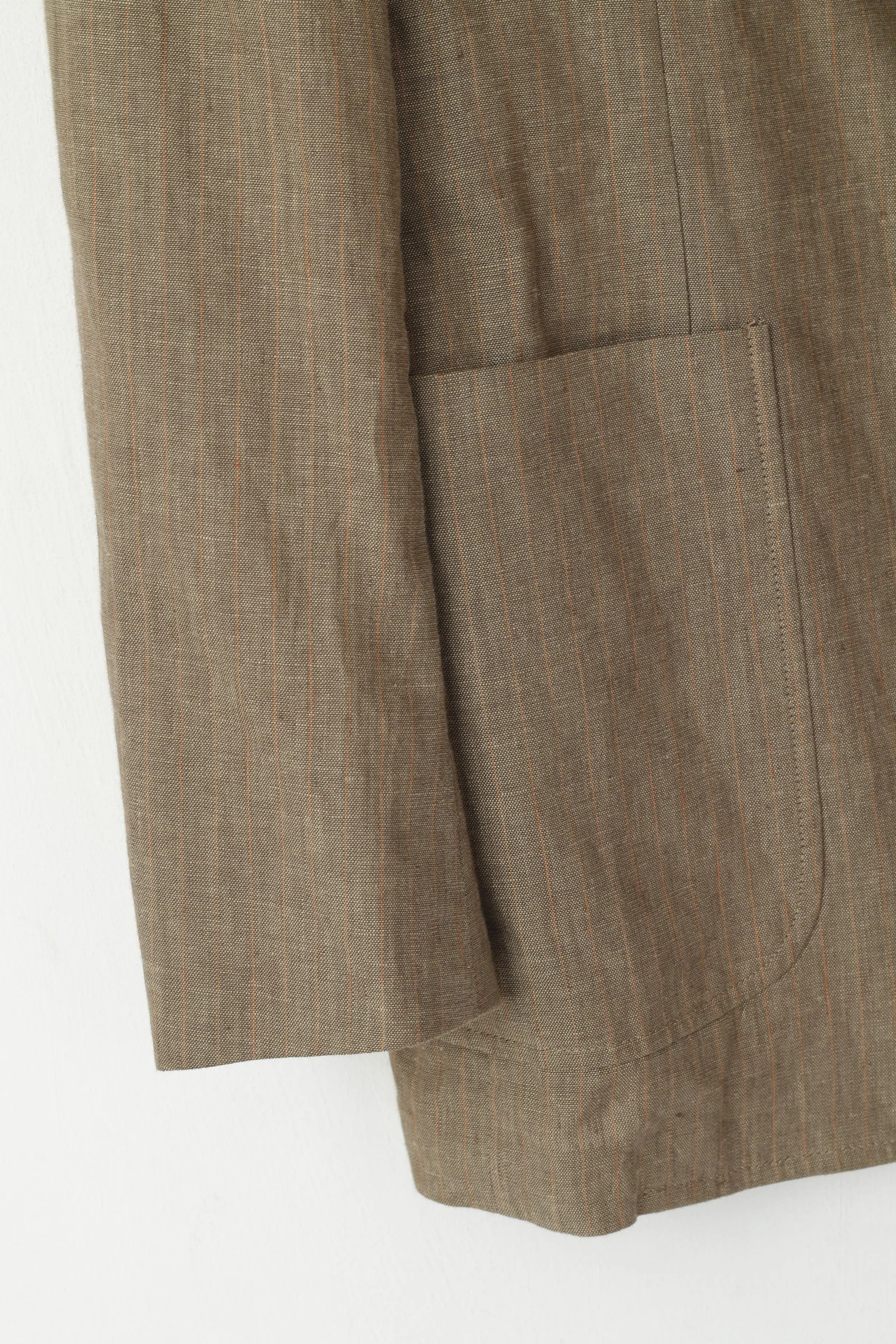 Banana Republic Men 40 Blazer Brown 100% Linen Striped Single Breasted Jacket