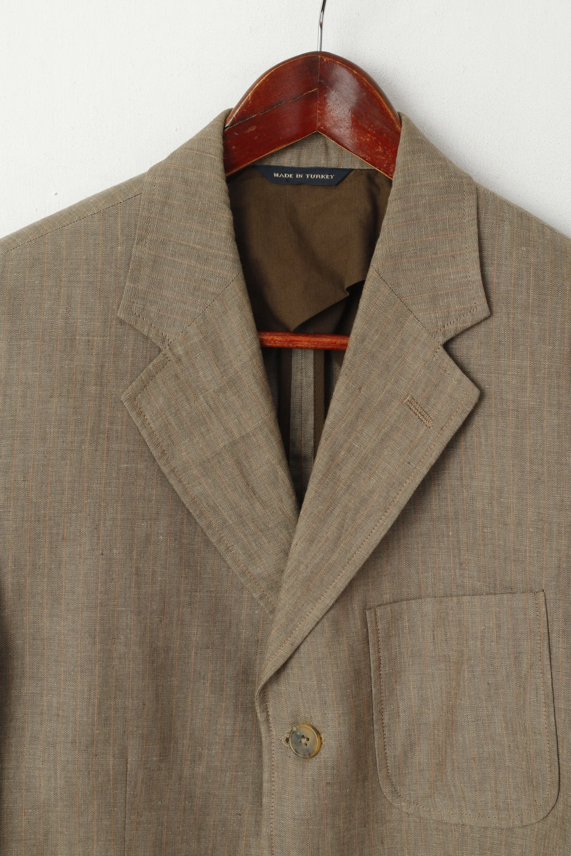 Banana Republic Men 40 Blazer Brown 100% Linen Striped Single Breasted Jacket