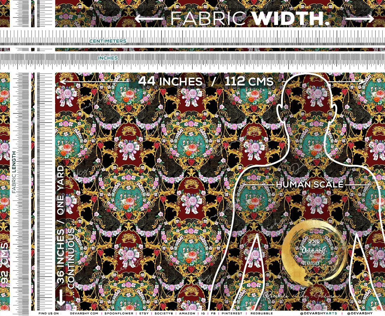 Baroque Florals Apparel Fabric 3Meters | 6 Designs | 8 Fabrics Option | Fabric By the Yard | 043