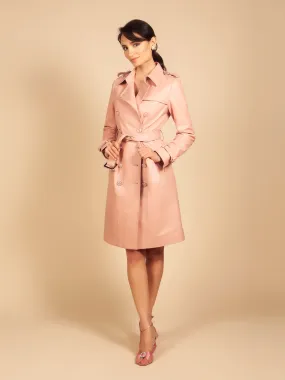 'Belle Du Jour' Leather Trench Coat in Rosa