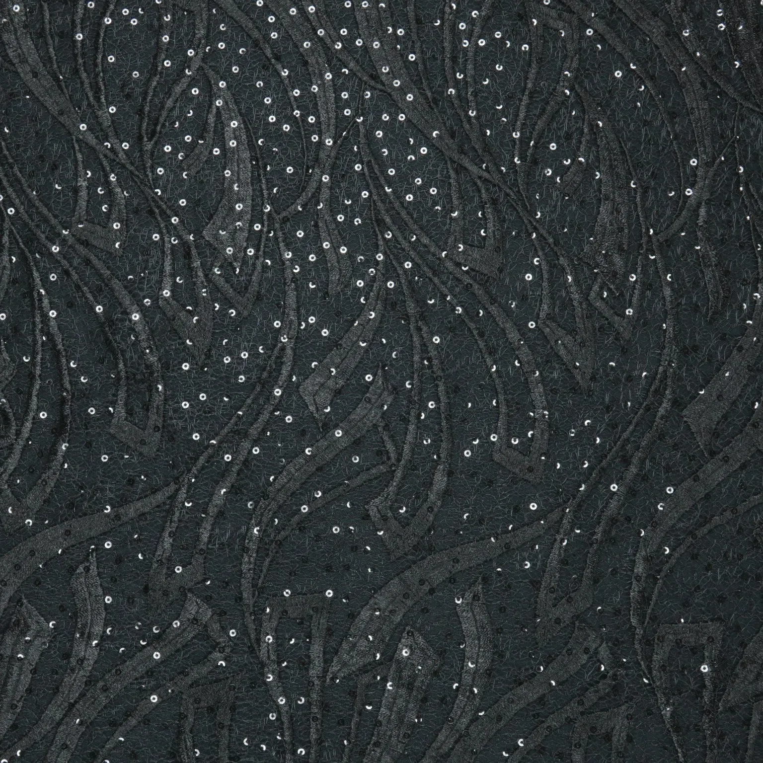 Black Abstract and Sequined Embroidered Tulle Fabric