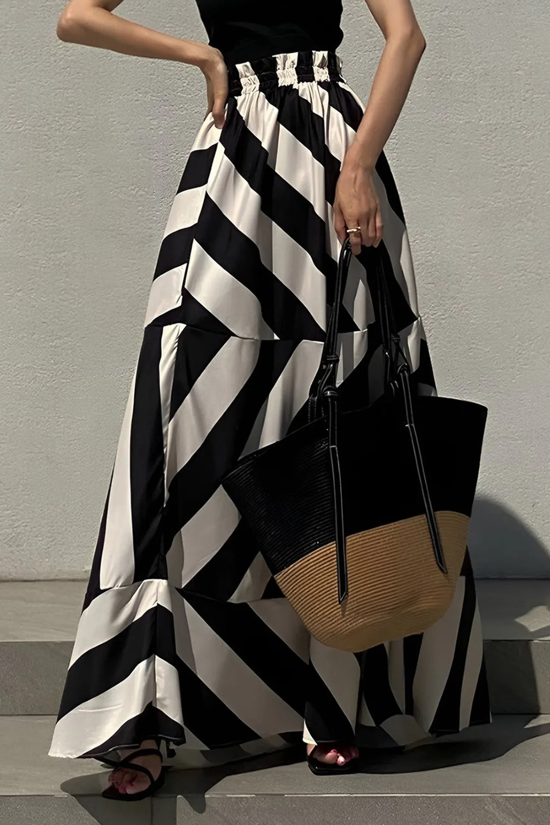 Black and White Striped Maxi Skirt