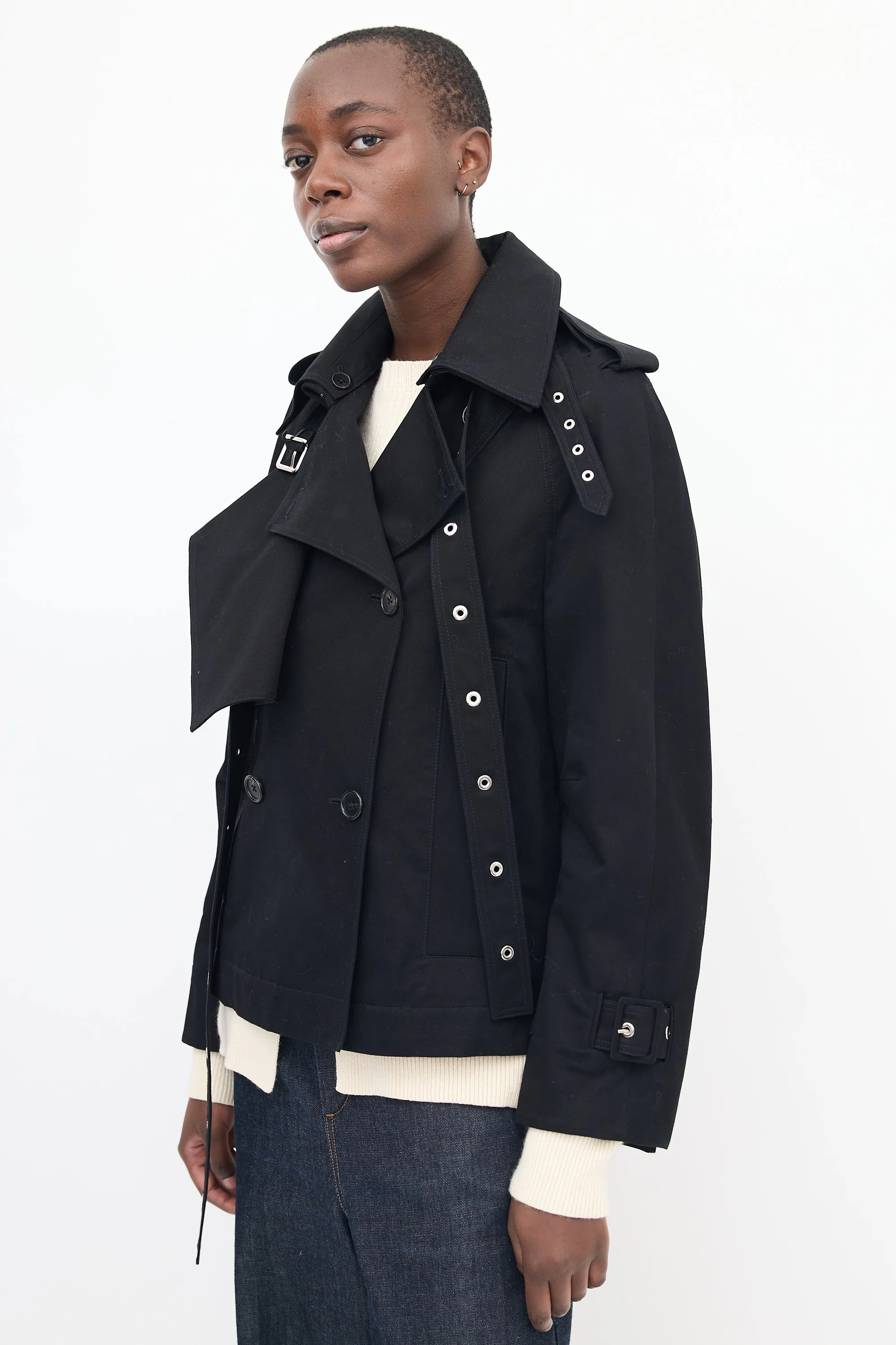 Black Buckled Short Trench Coat