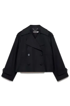 Black Cotton Cropped Trench Coat