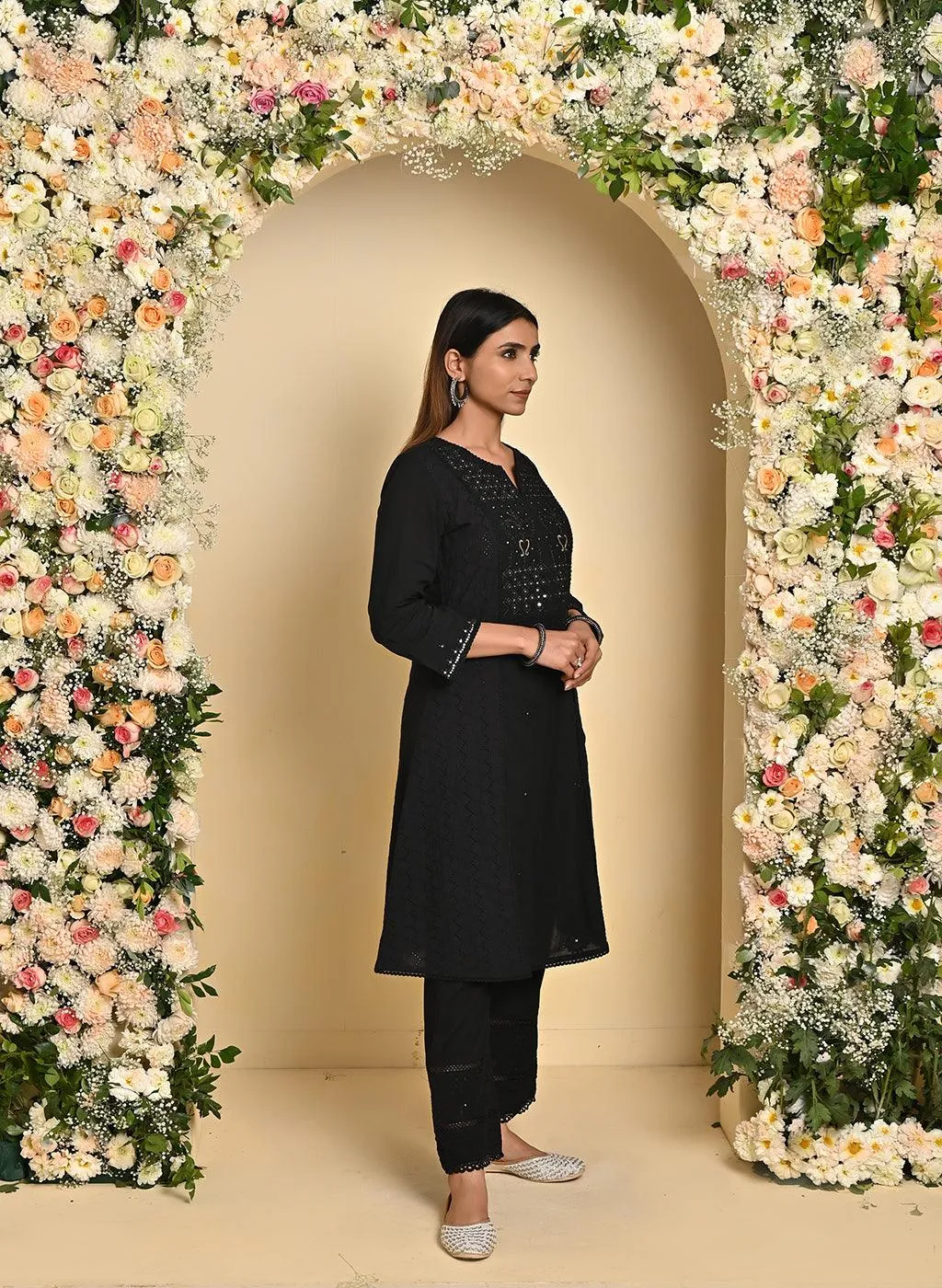 Black Mirror and Embroidery Long Kurta