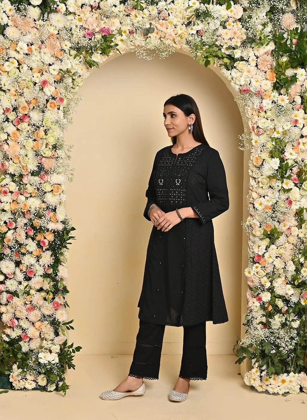 Black Mirror and Embroidery Long Kurta