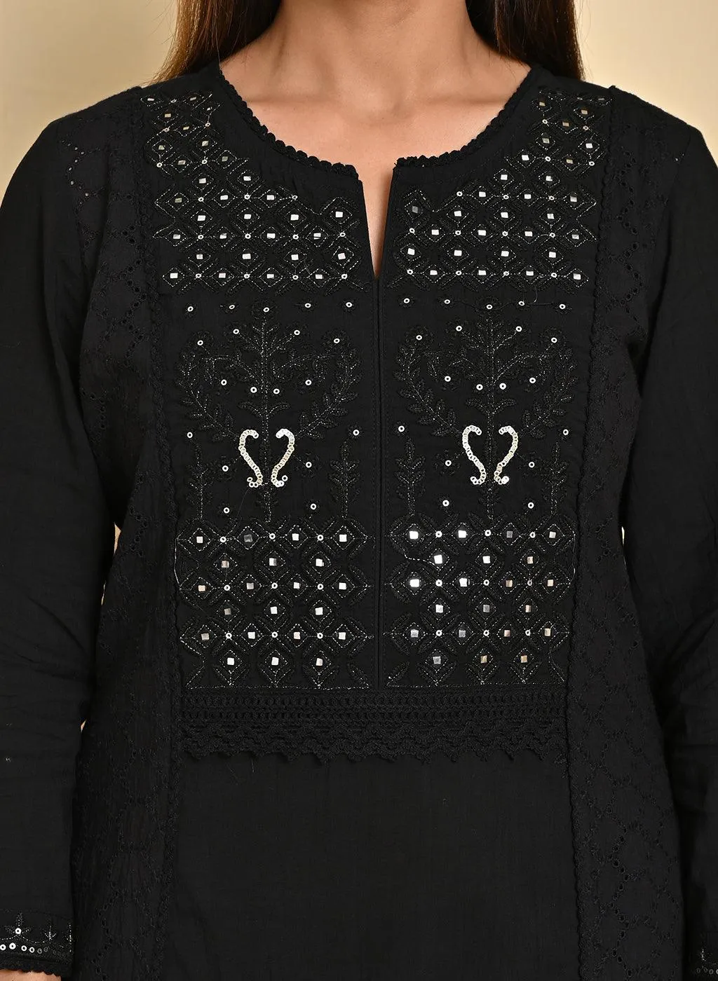 Black Mirror and Embroidery Long Kurta