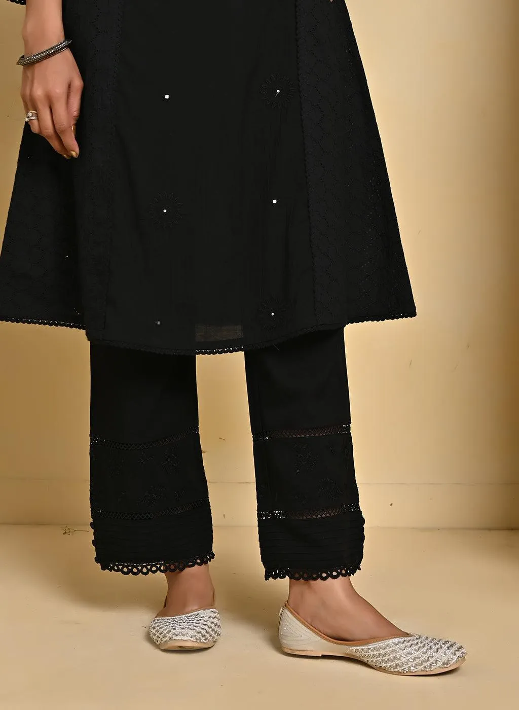 Black Mirror and Embroidery Long Kurta