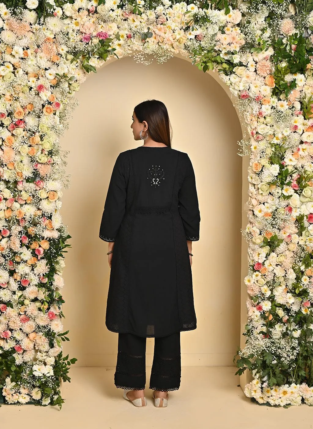 Black Mirror and Embroidery Long Kurta