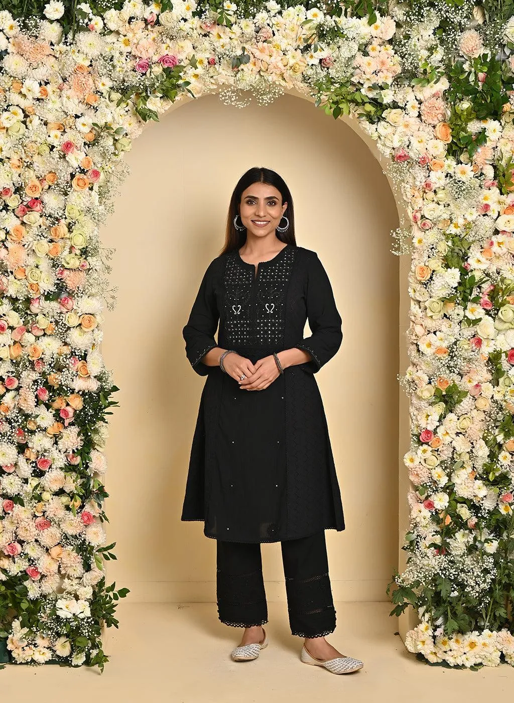 Black Mirror and Embroidery Long Kurta