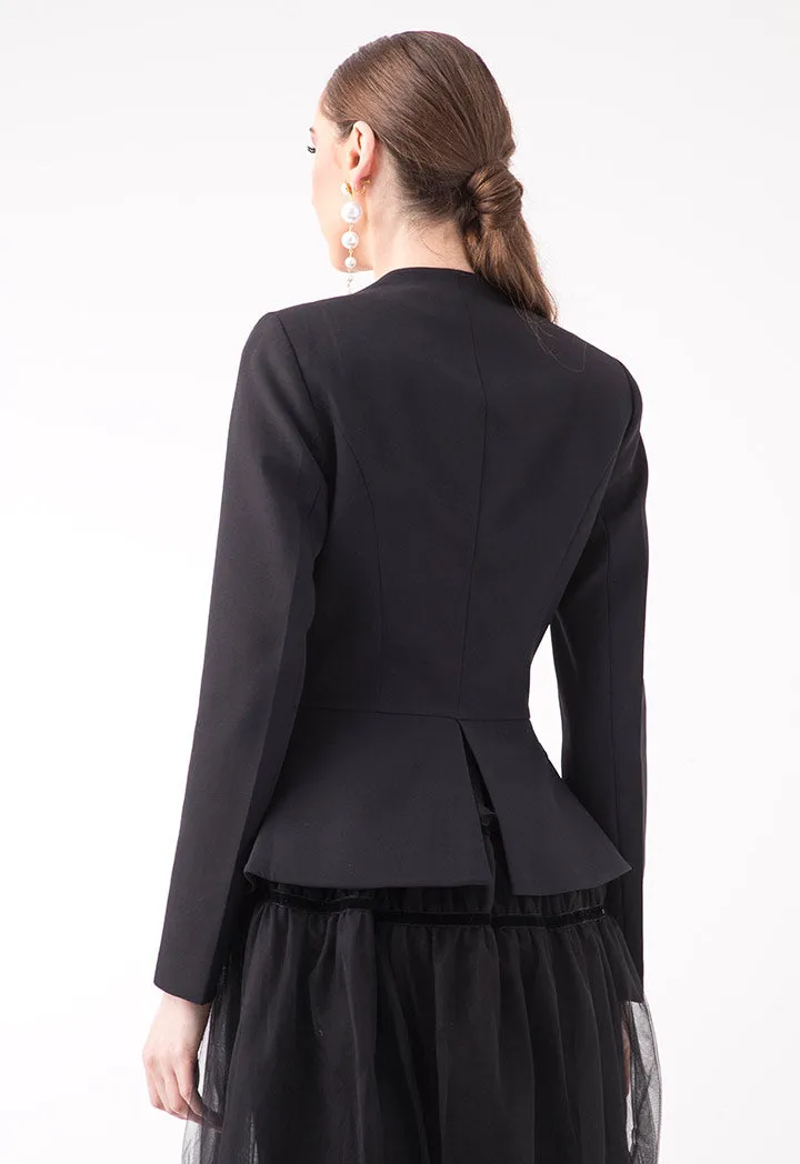 Black Peplum V Neck Blazer