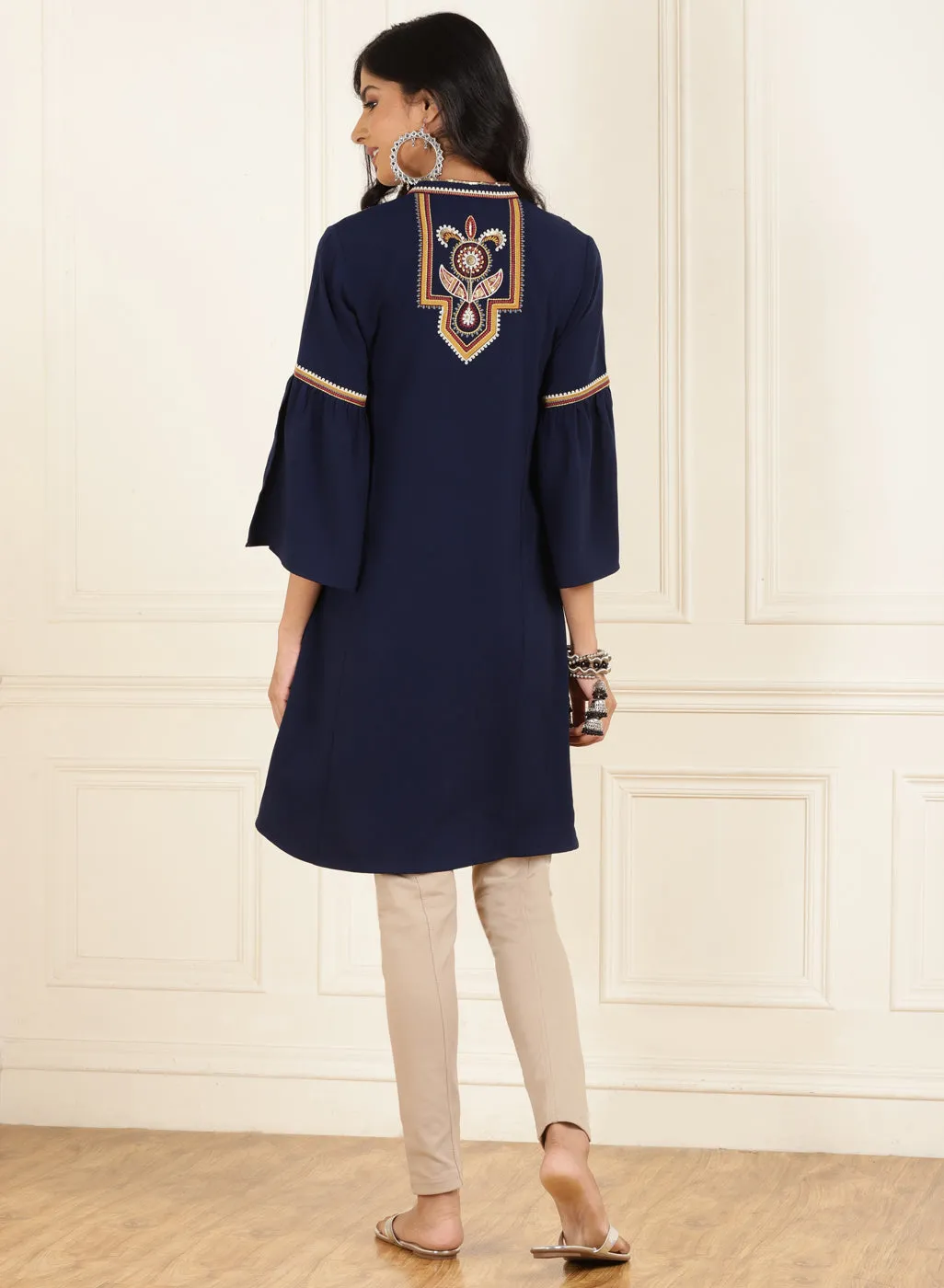 Blue Embroidered Georgette Tunic for Women