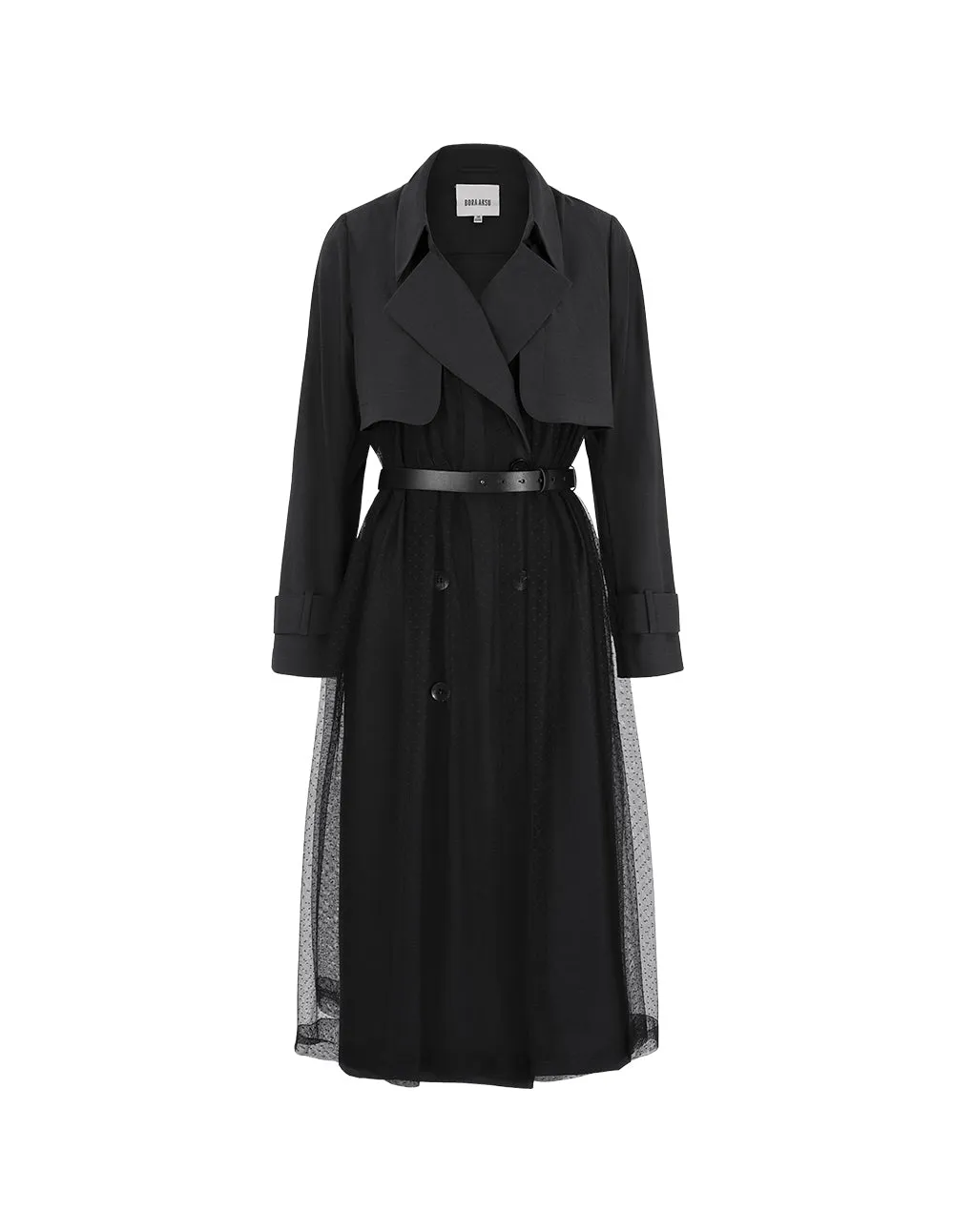 BORA AKSU Mesh Panelled Pleated Skirt Belted Trench Coat