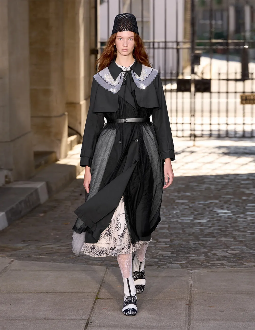 BORA AKSU Mesh Panelled Pleated Skirt Belted Trench Coat