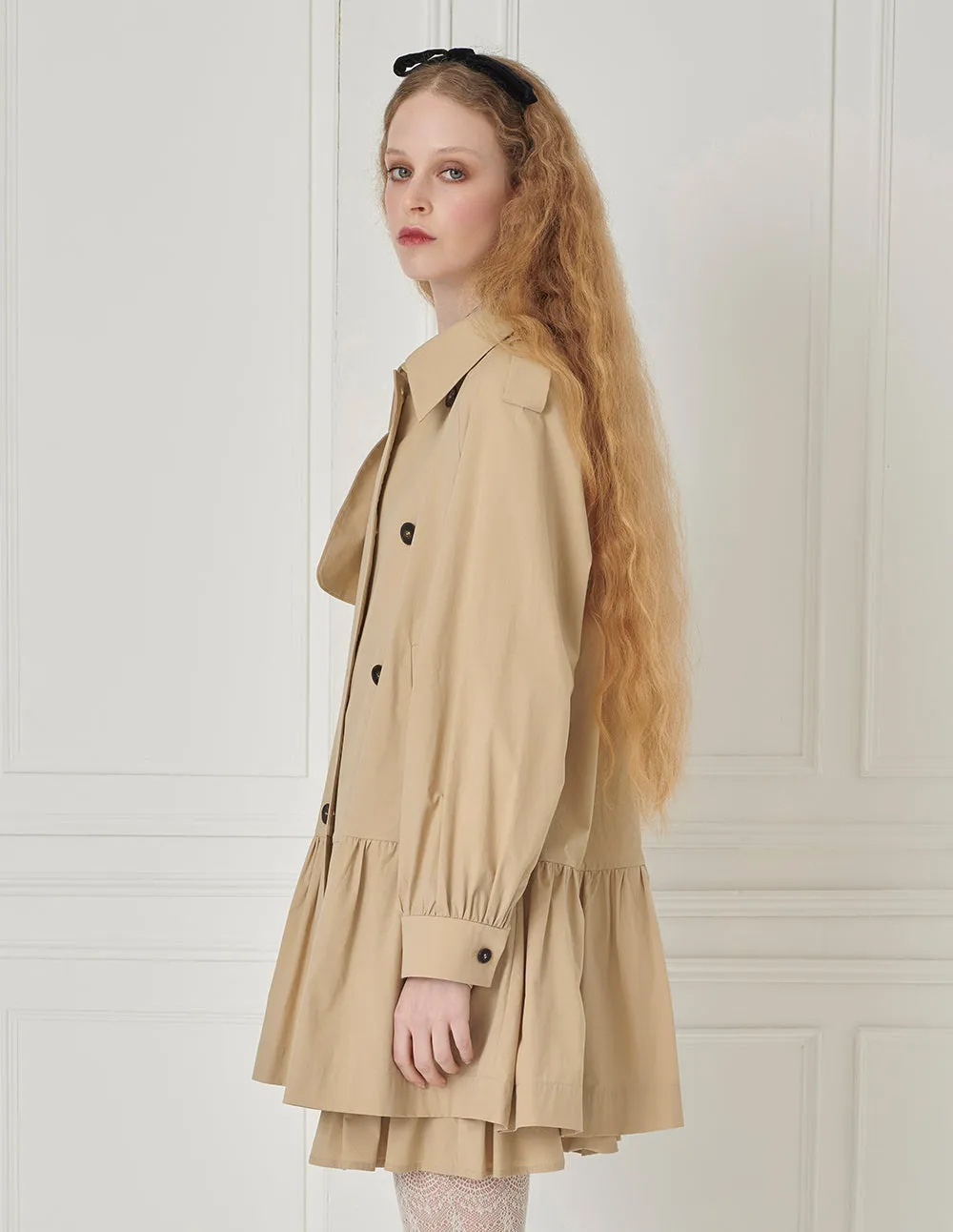 BORA AKSU Sweet Double-Breasted Lapel Baby Dress Trench Coat