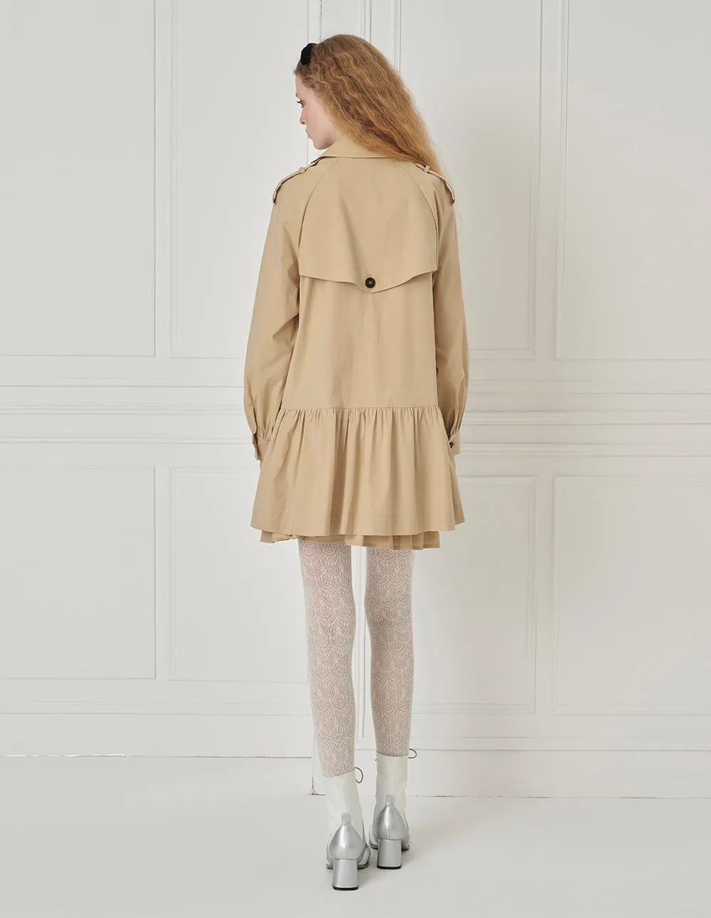 BORA AKSU Sweet Double-Breasted Lapel Baby Dress Trench Coat