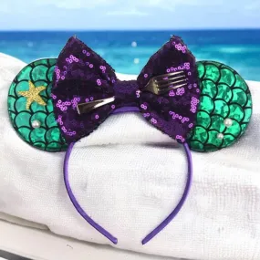 Brand New Sequined Mermaid Minnie Mouse Ears - Little Mermaid Themed