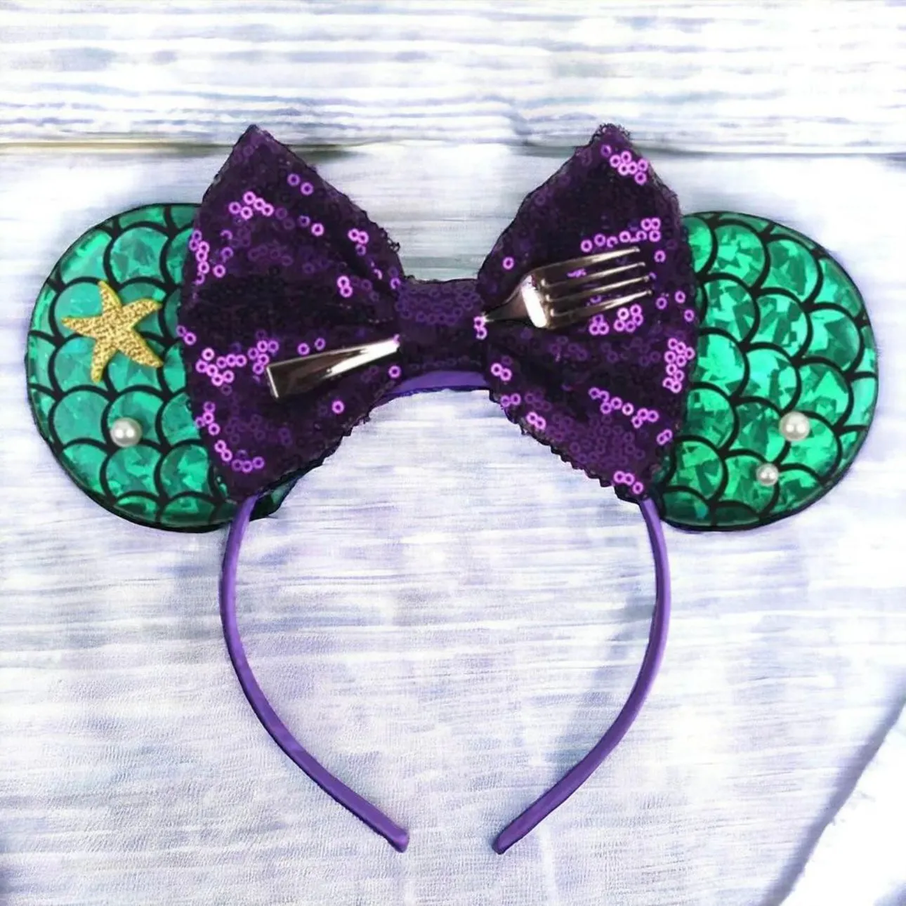 Brand New Sequined Mermaid Minnie Mouse Ears - Little Mermaid Themed