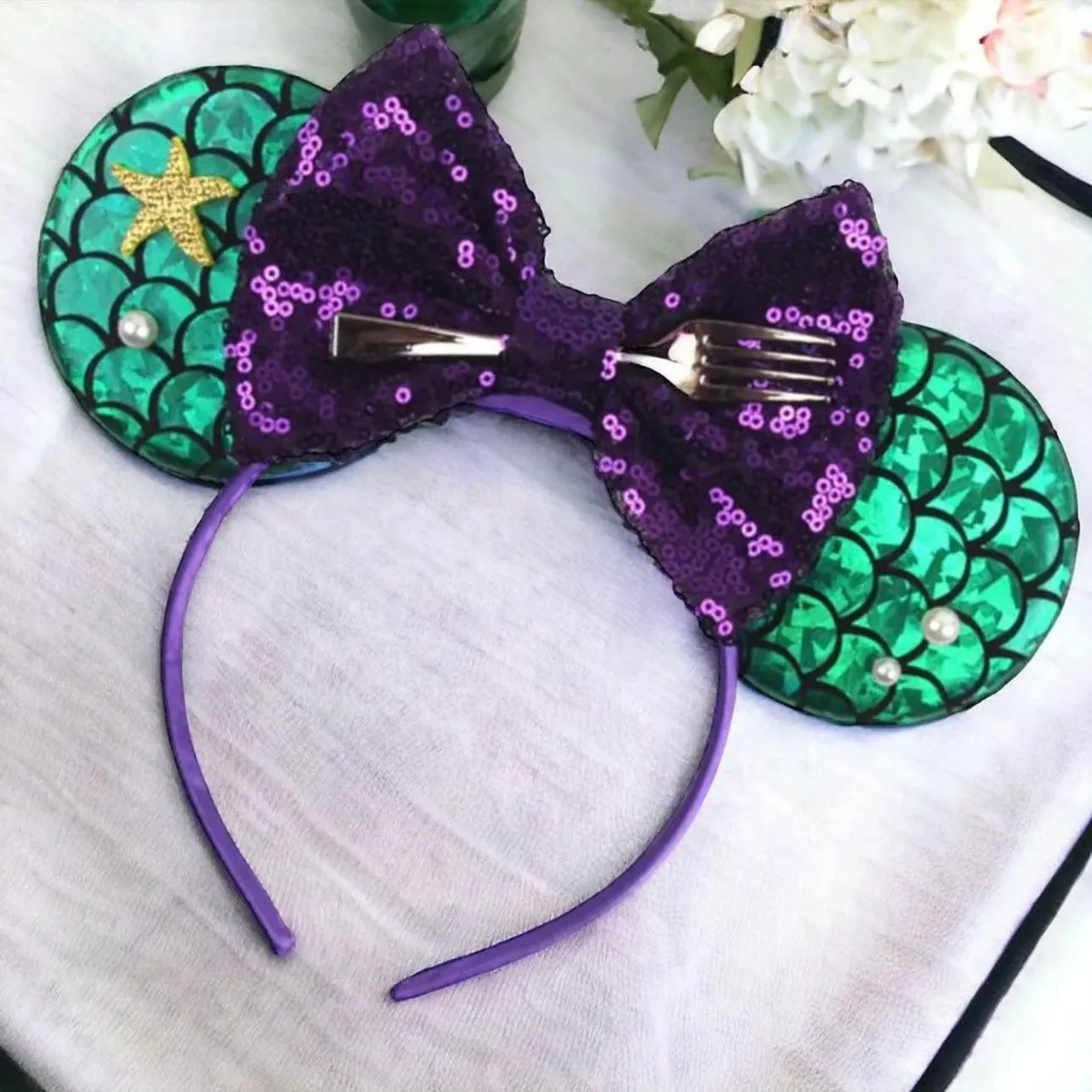 Brand New Sequined Mermaid Minnie Mouse Ears - Little Mermaid Themed