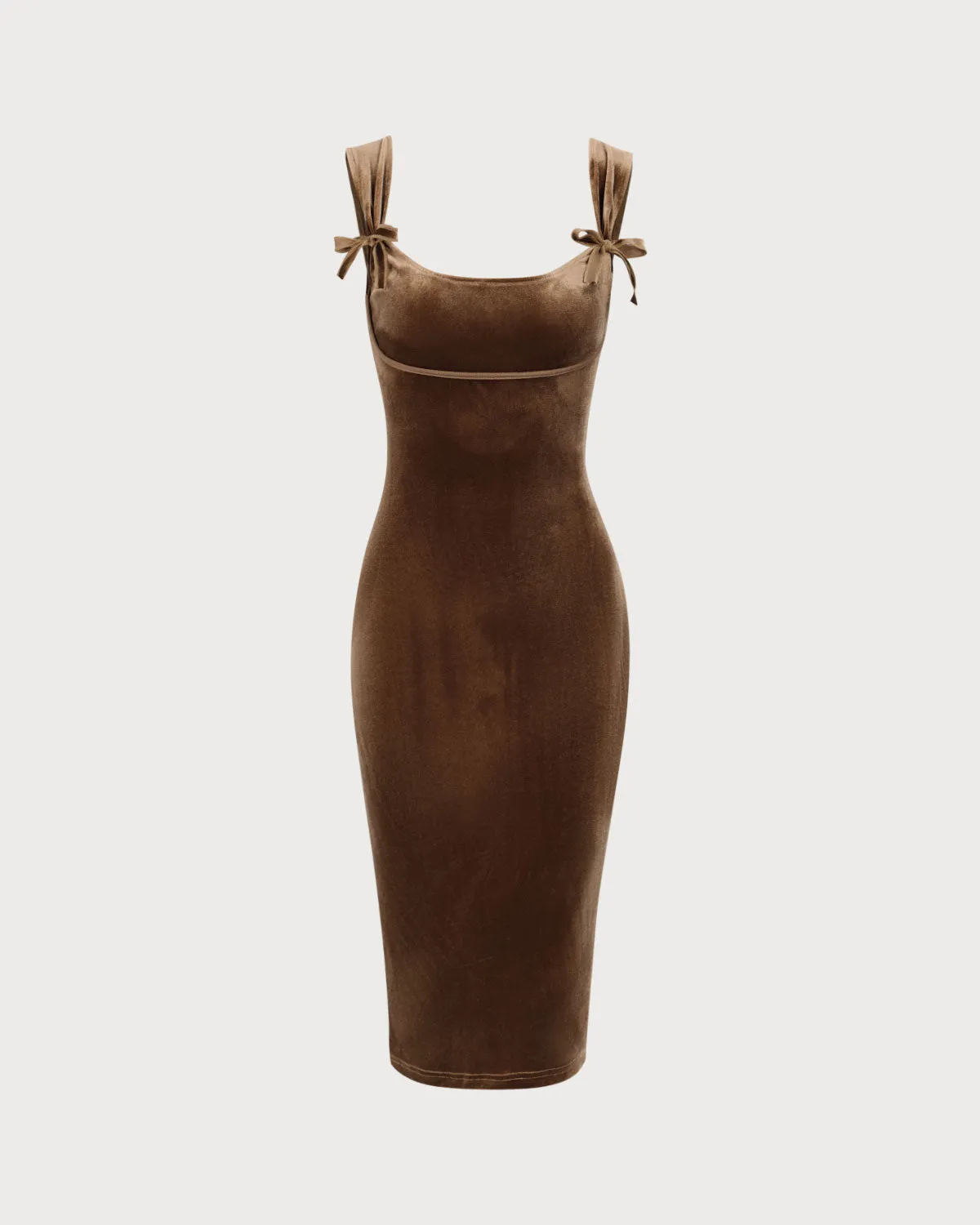 Brown Velvet Bodycon Midi Dress