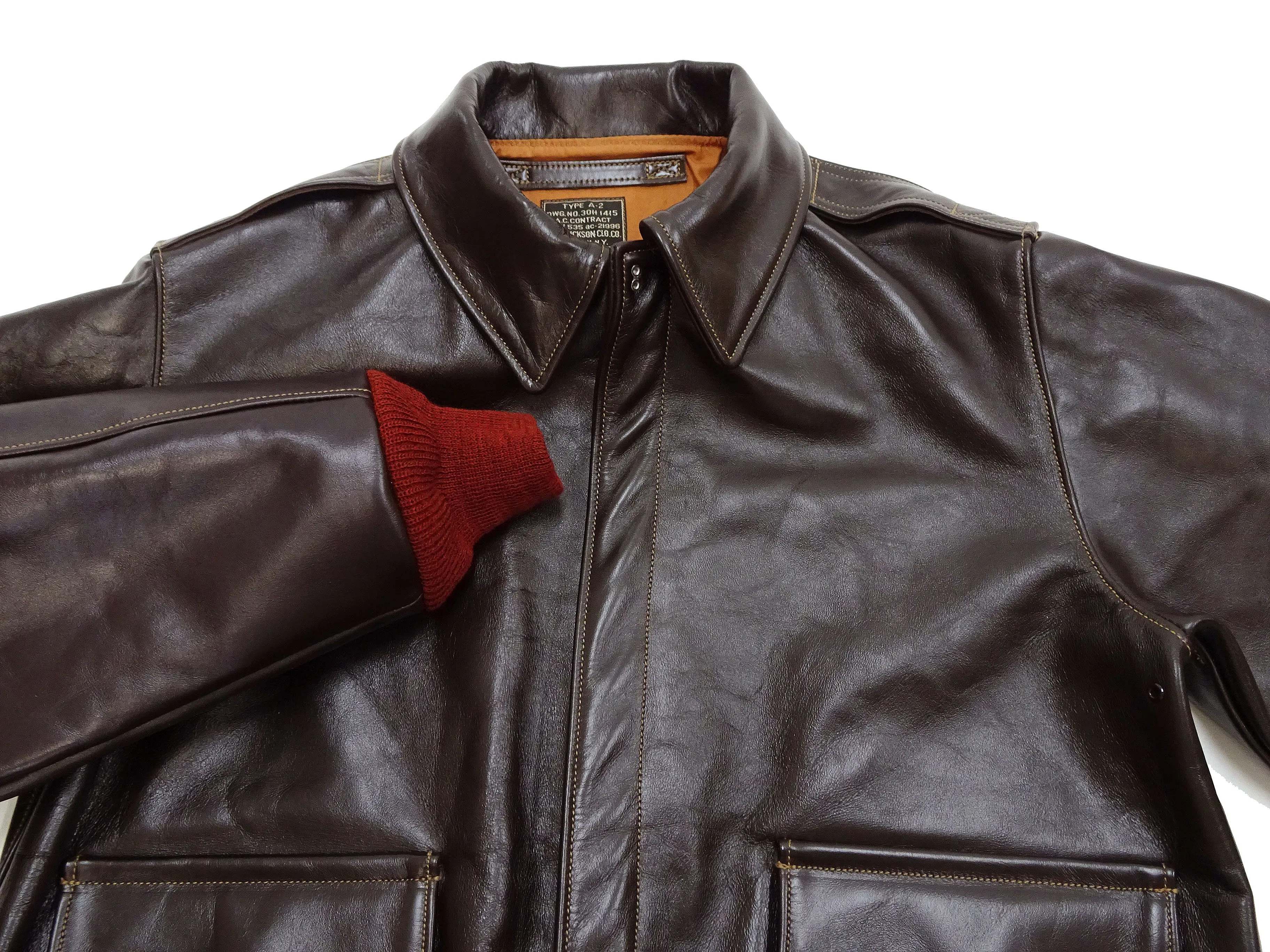 Buzz Rickson A-2 Flight Jacket Men's Reproduction of Aero Leather W535 ac-21996 A2 Leather Bomber Jacket with Red Rib BR80644 Seal-Brown