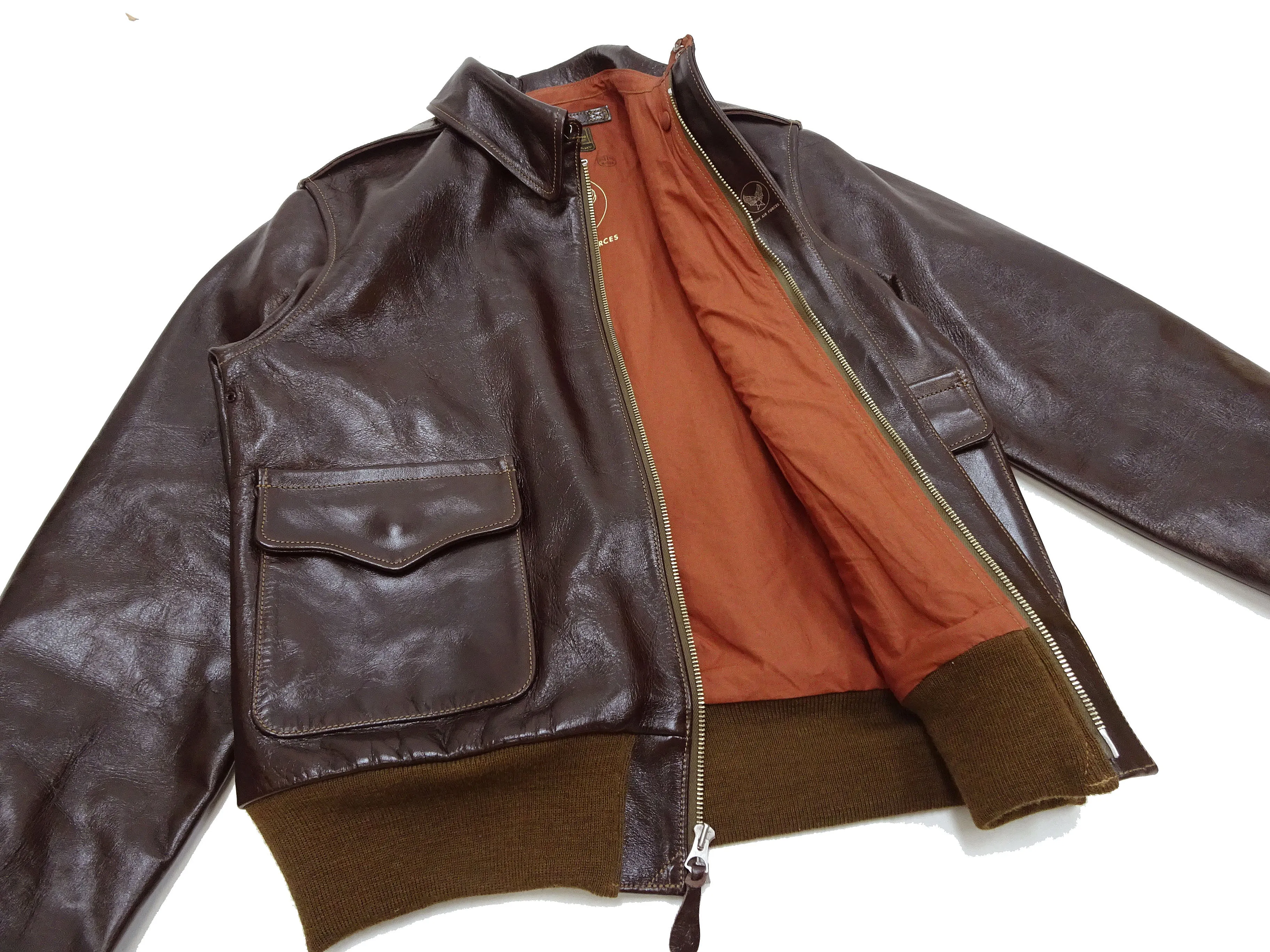 Buzz Rickson Jacket Men's A-2 Flight Jacket Plain A2 Aniline Leather Bomber Jacket BR80593 Seal Brown