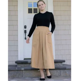 Camel Elastic Pocket Midi Skirt