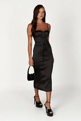 Camelia Corset Midi Dress - Black