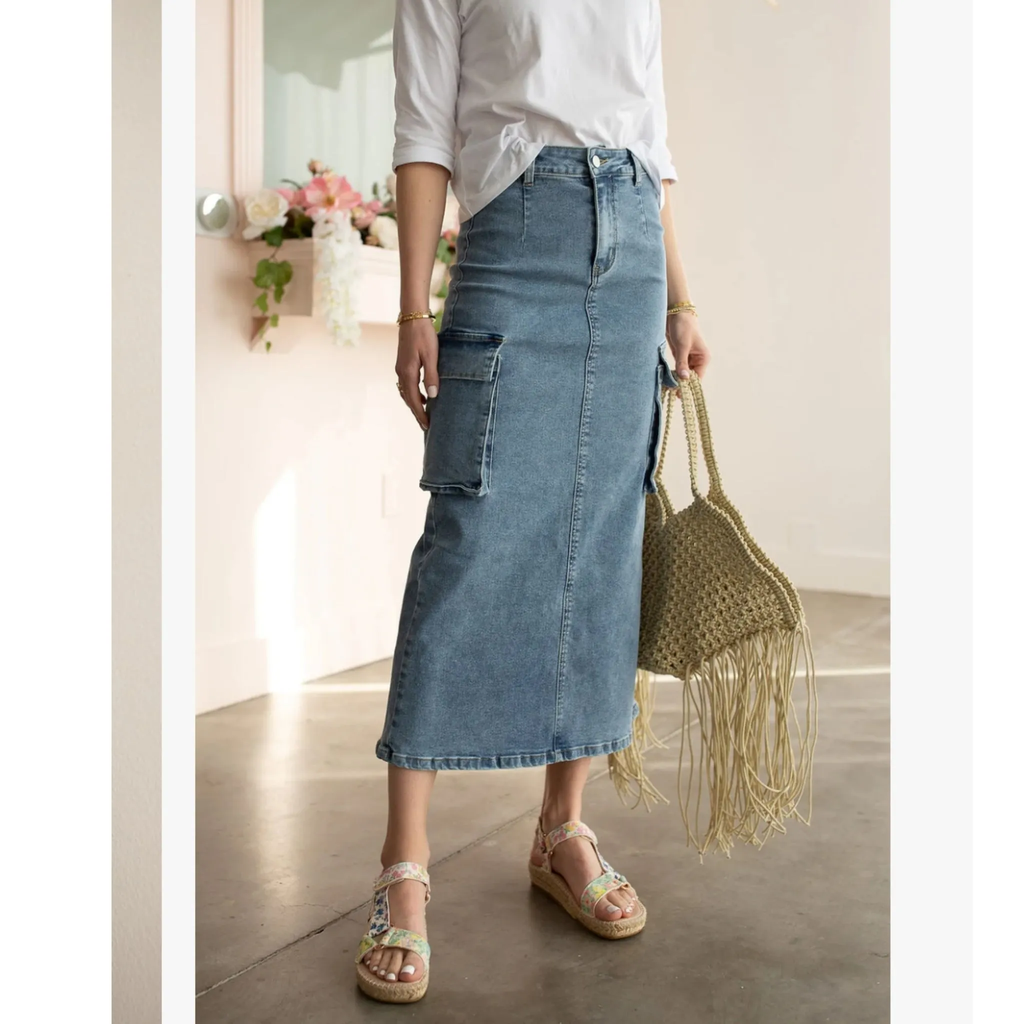 Cargo Blue Denim Skirt by Adina LV