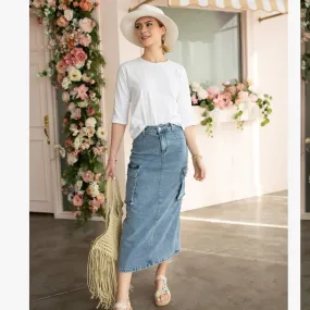 Cargo Blue Denim Skirt by Adina LV