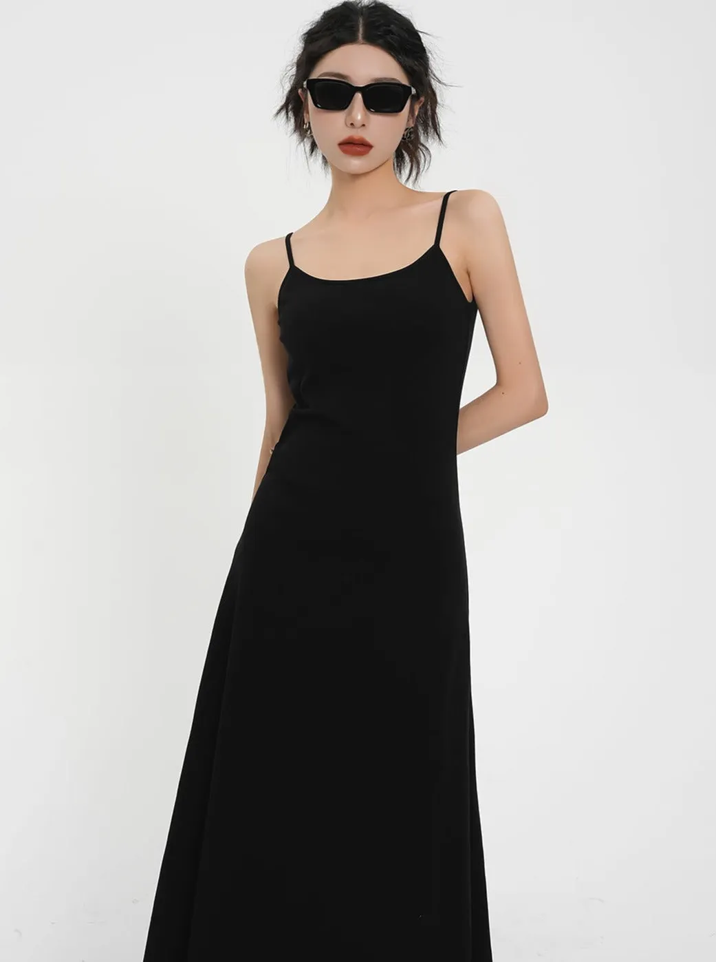 Classic Black Maxi Slip Dress - Sleeveless Spaghetti Strap Summer Gown