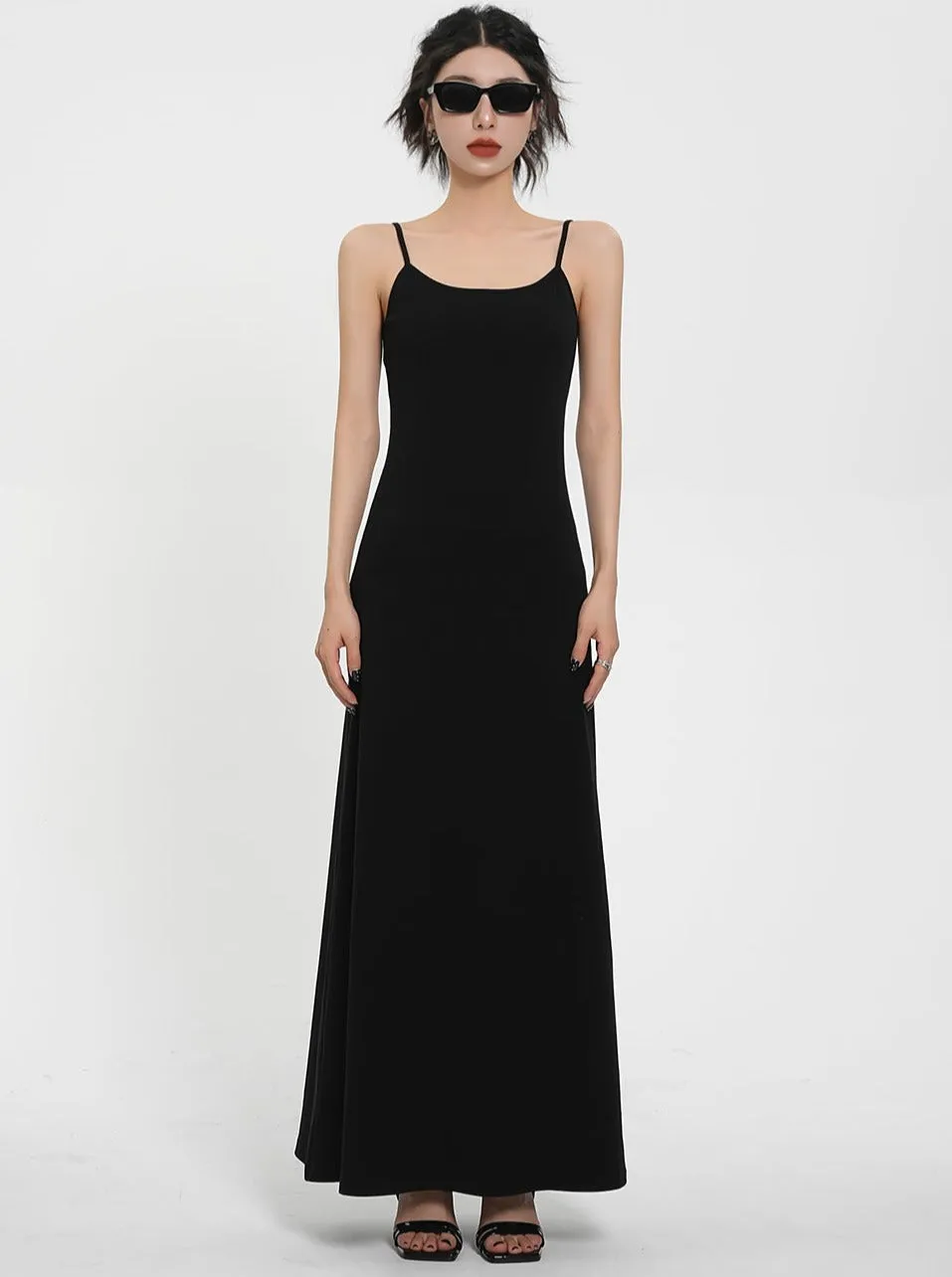 Classic Black Maxi Slip Dress - Sleeveless Spaghetti Strap Summer Gown