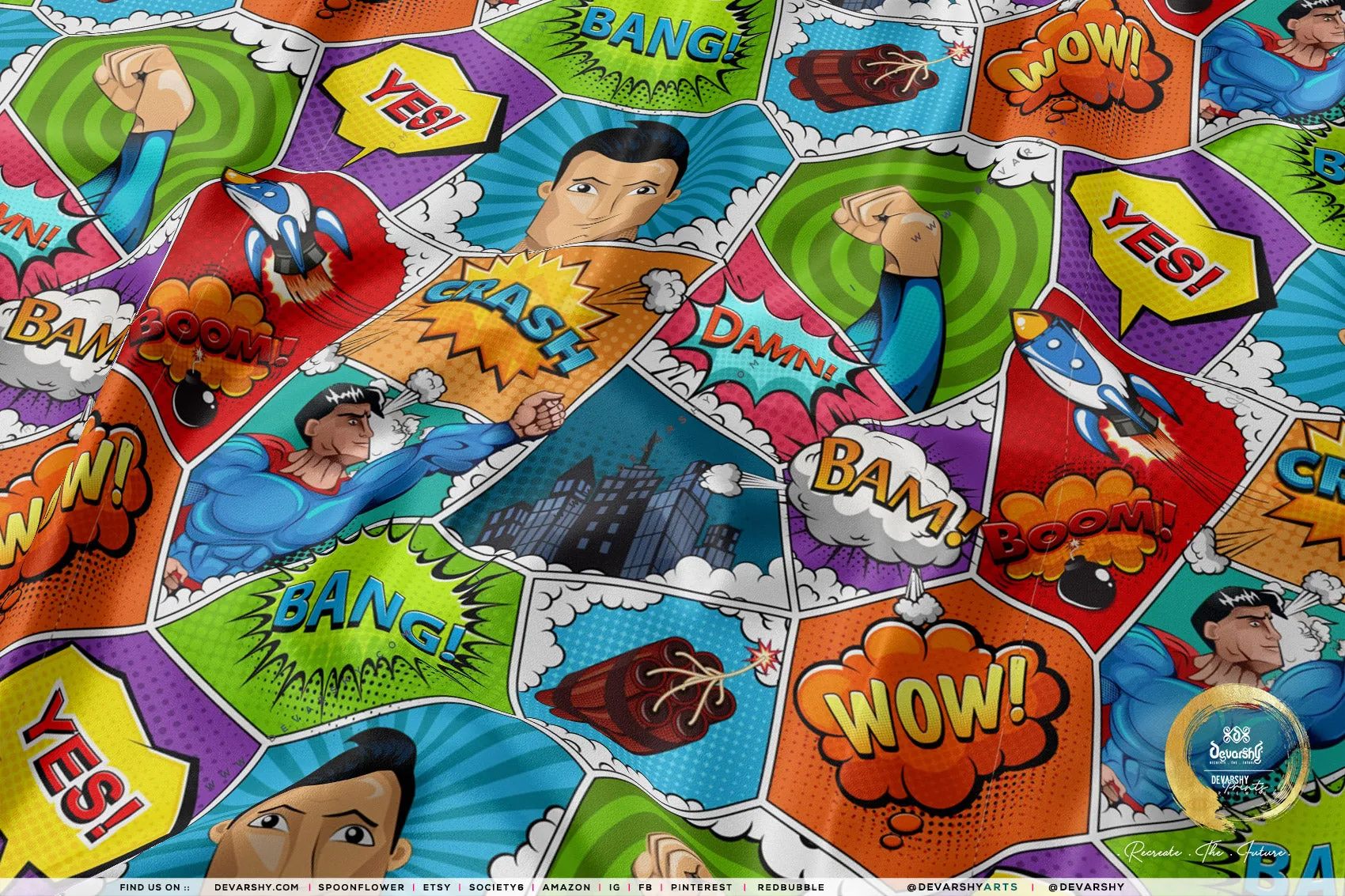 COMIC Apparel Fabric 3Meters , 9 Designs | 8 Fabrics Option | Cartoon Fabric By the Yard | 025