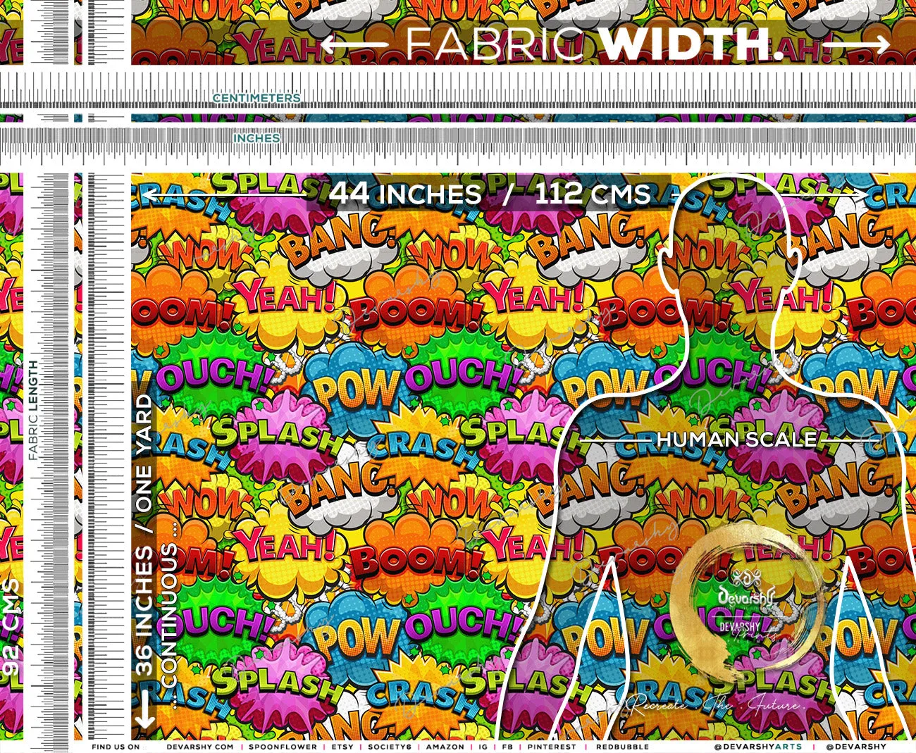 COMIC Strips Apparel Fabric 3Meters , 9 Designs | 8 Fabrics Option | Fabric By the Yard | 025