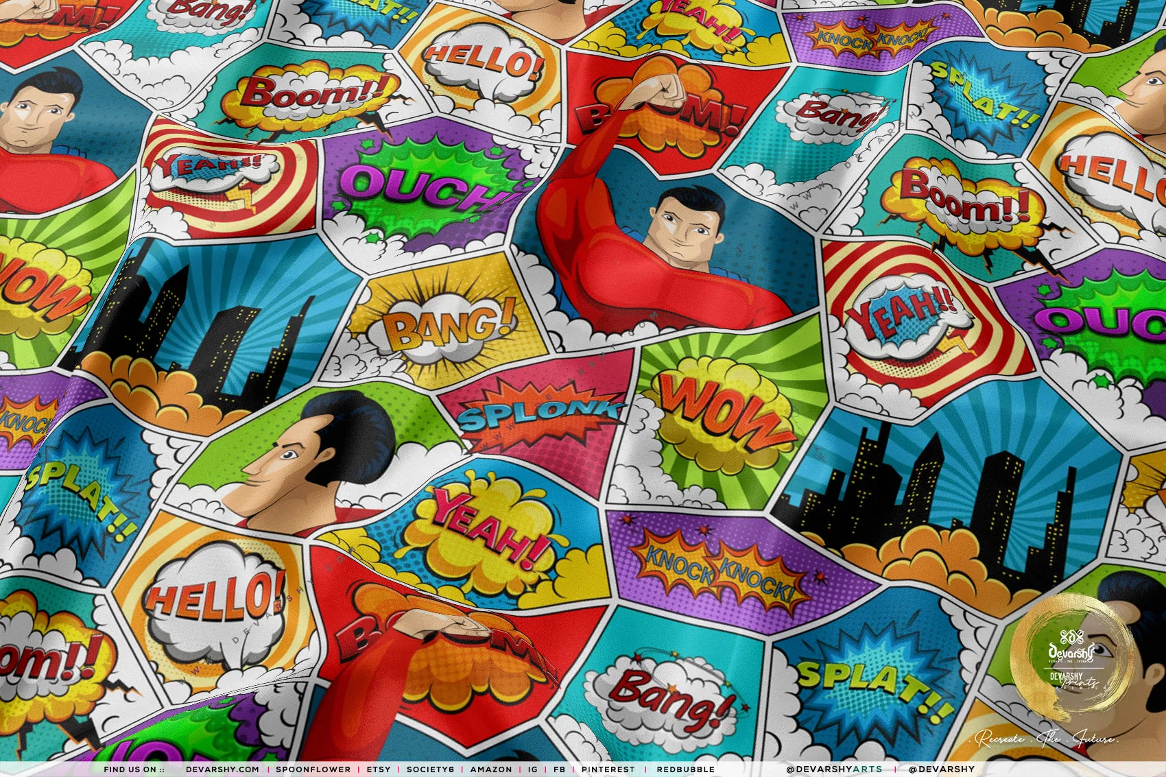 COMIC Strips Apparel Fabric 3Meters , 9 Designs | 8 Fabrics Option | Fabric By the Yard | 025